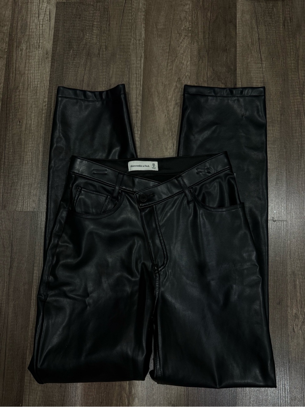 Abercrombie & Fitch High Rise Straight Leg Black Leather Jeans